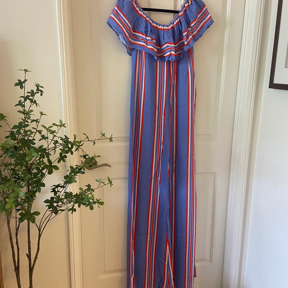 Elisabetta Franchi Womens Blue & Red Striped Jumpsuit Size 42 Italy - Picture 1 of 7
